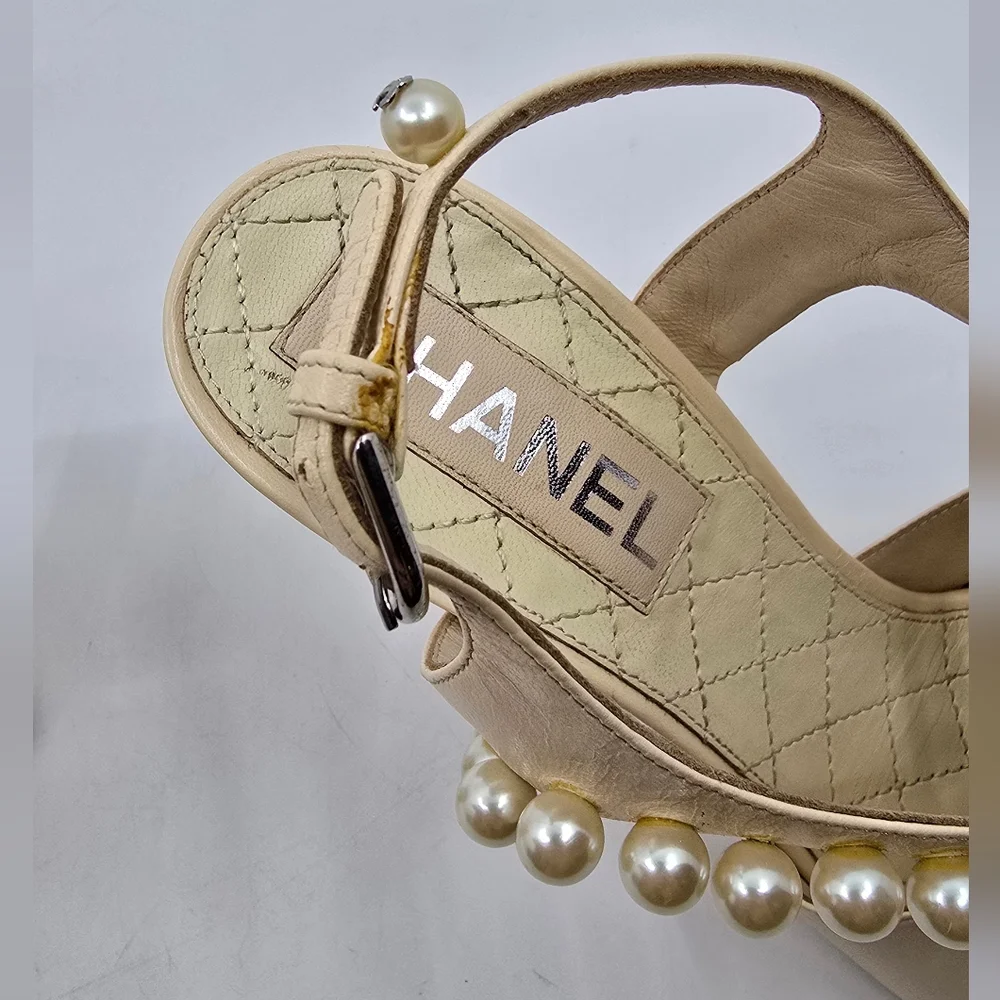 Chanel Pearl Accent Slingback Heels